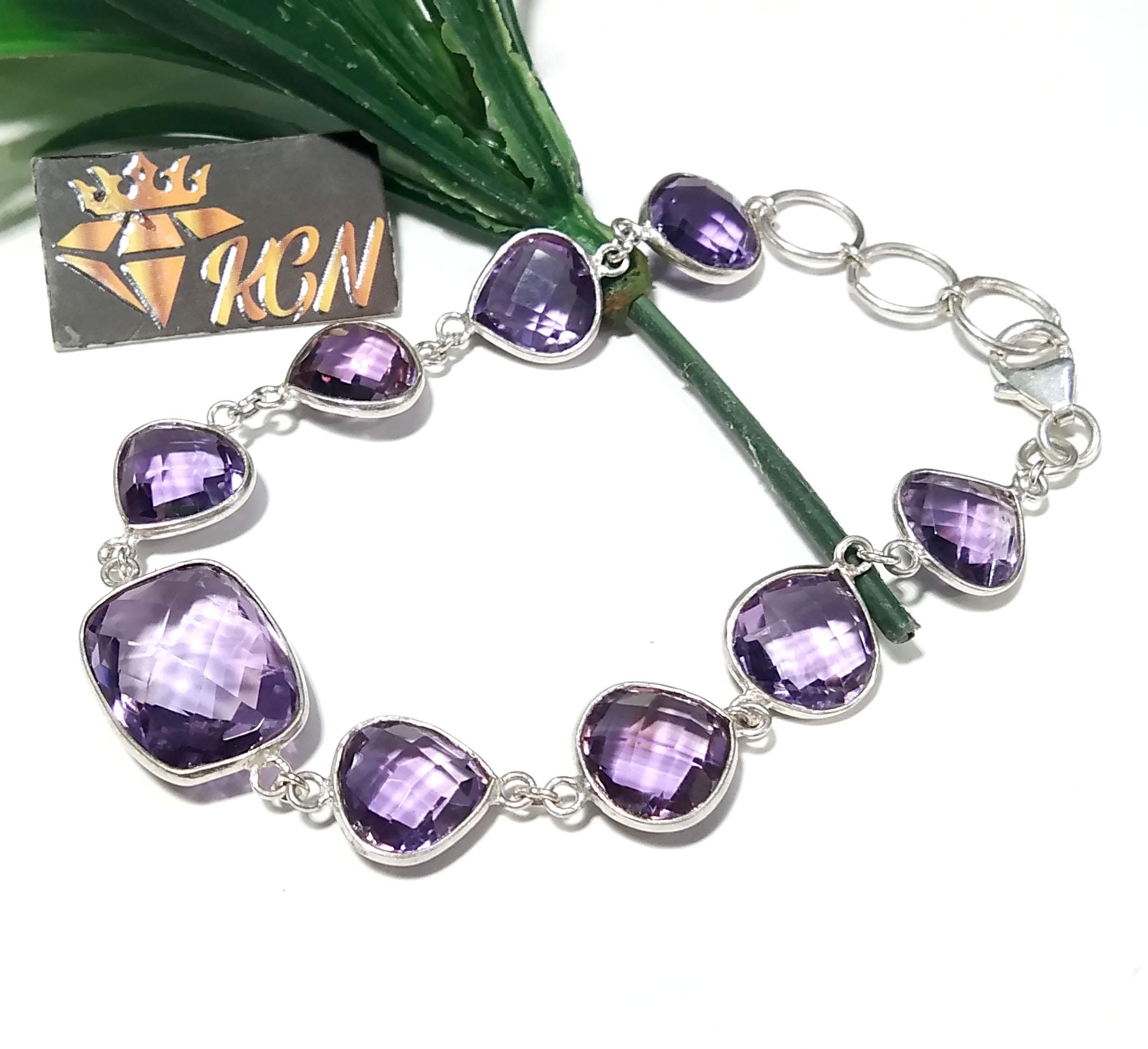 Amethyst Bracelet, Purple Stone Bracelet, 925 Sterling Silver Bracelet, Handmade Bracelet, Amethyst Jewelry, Silver Jewelry, Bezel Bracelet.